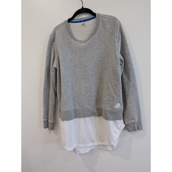 Adidas Sweater Womens Size Large Gray Dual Layer Sweatshirt - Picture 3 of 11